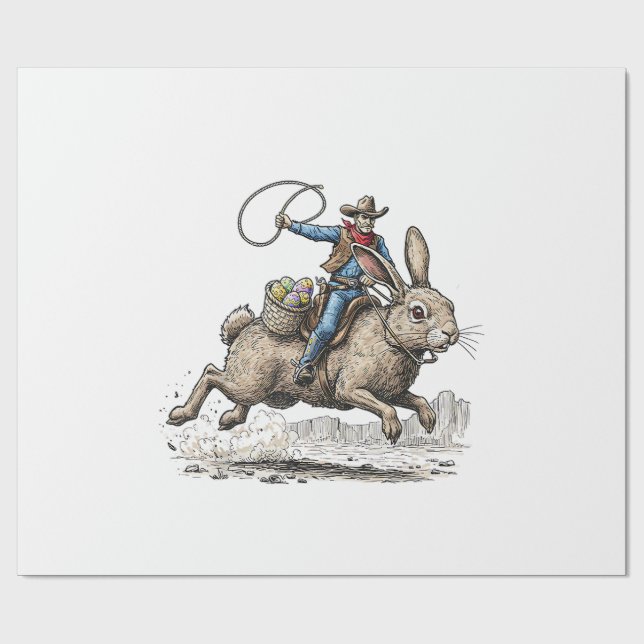Papier Cadeau Cowboy Riding Easter Bunny Western Howdy Easter Fu (Plat)