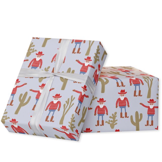 Papier Cadeau Cowboy Santa Claus Blue Christmas (Fun Cowboy Santa Claus Western Christmas Holiday gift wrapping paper roll)