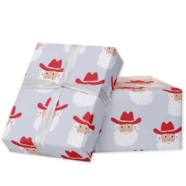 Papier Cadeau Cowboy Santa Claus Christmas Blue (Fun Cowboy Santa Claus Western Christmas Holiday gift wrapping paper)