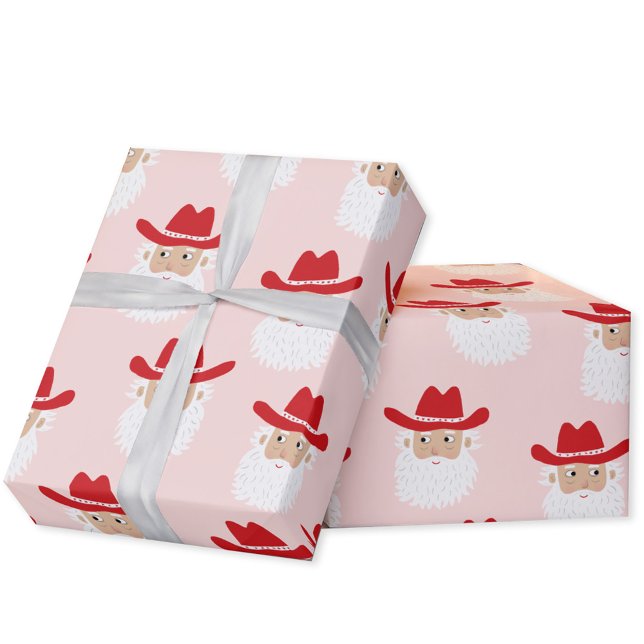 Papier Cadeau Cowboy Santa Claus Christmas Pink (Fun Cowboy Santa Claus Western Christmas Holiday gift wrapping paper)