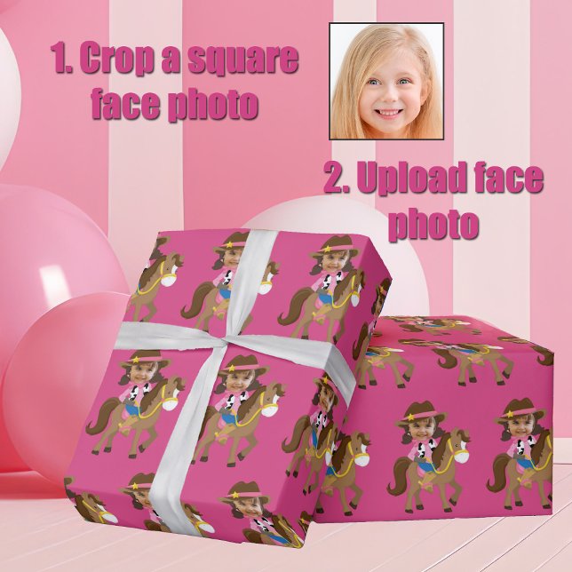 Papier Cadeau Cowgirl Kids Face Photo Cute Pink Custom (Créateur téléchargé)