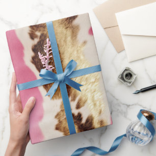 Papier Cadeau Cowgirl Western Pink Cream Gold Cowhide