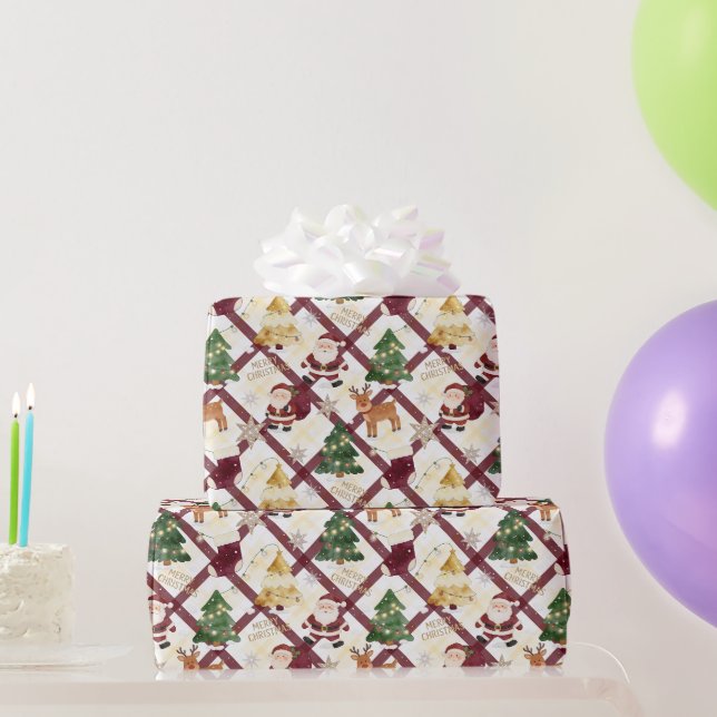 Papier Cadeau Cozie Hiver Vintage Père Noël Poinsettia Noël TMf2 (Cadeaux de fête)