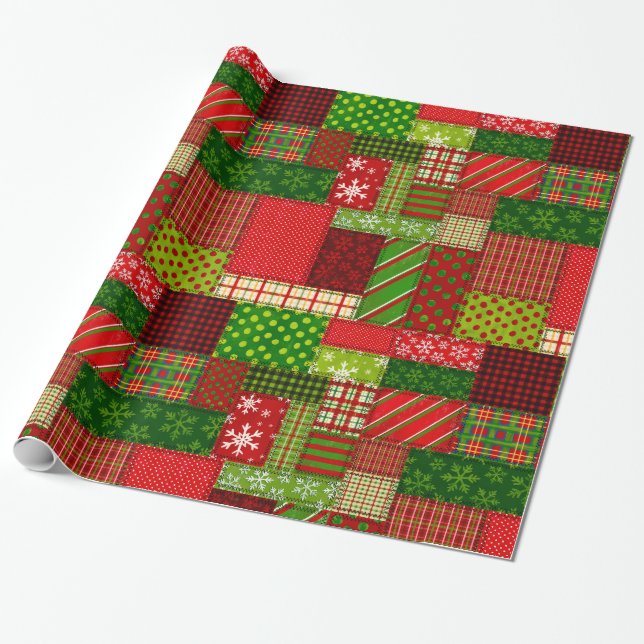 Papier Cadeau Cozy Christmas Patchwork Quilt Wrapping Paper  (Déroulé)