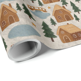 Papier Cadeau Cozy Gingerbread Village Wrapping Paper