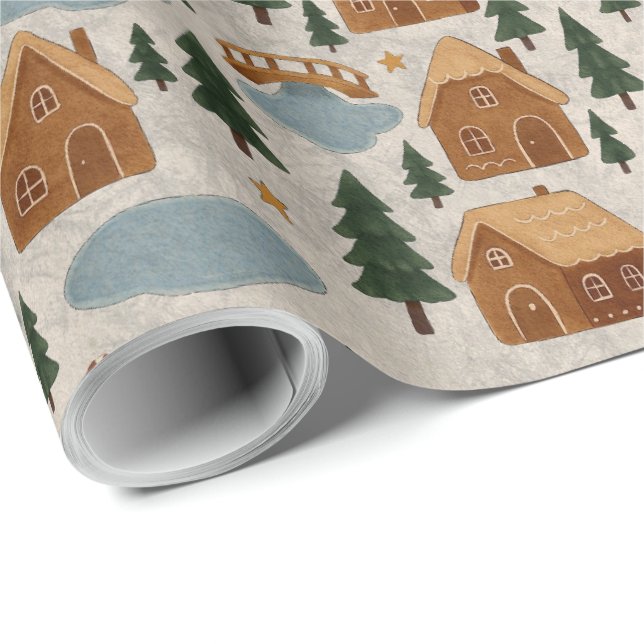 Papier Cadeau Cozy Gingerbread Village Wrapping Paper (Coin rond)