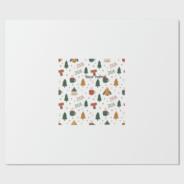 Papier Cadeau Cozy Winter Vibes 2026 - Cute Puppy and Kitten Chr (Plat)