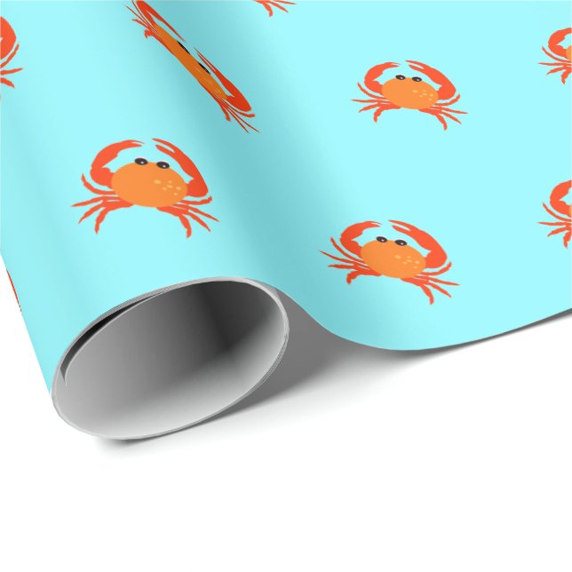 Papier Cadeau Crabe rouge orange chaud simple propre frais (Coin rond)
