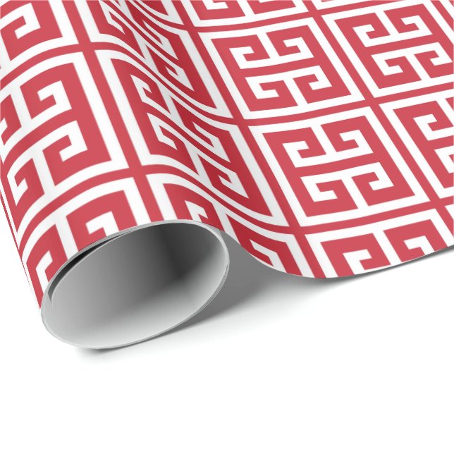 Papier Cadeau Cranberry Red Grey Key Motif (Coin rond)