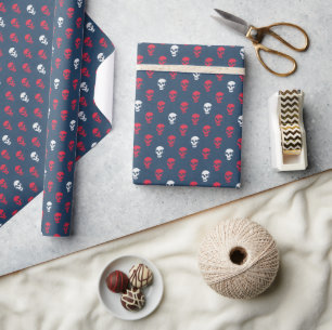 Papier Cadeau Crâne anatomique grungy À petits pois bleu rouge b
