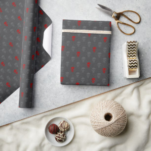 Papier Cadeau Crâne anatomique grungy À petits pois gris rouge