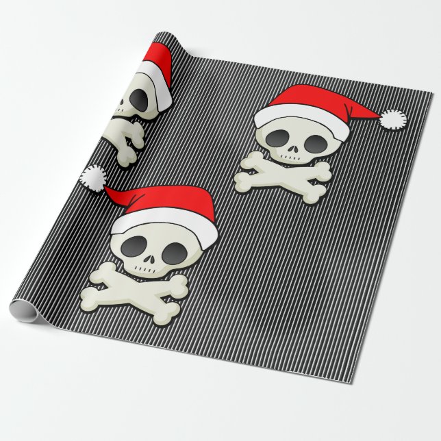 Papier Cadeau Crâne au Père Noël Casquette Goth (Déroulé)