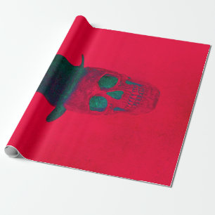 Papier Cadeau Crâne avec chapeau rouge vert Halloween Noël