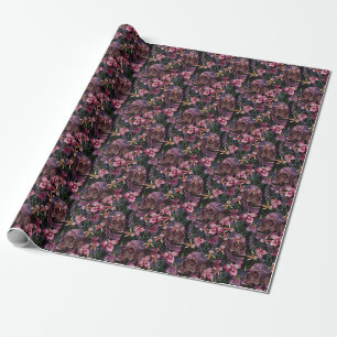 Papier Cadeau Crâne brodé : Motif gothique de l'orchidée