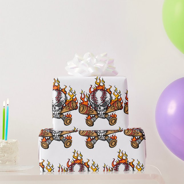 Papier Cadeau Crâne de baseball flamboyant (Créateur téléchargé)