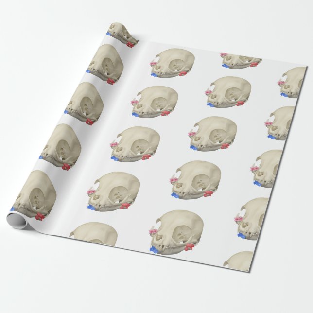Papier Cadeau Crâne de chat avec Flore (Déroulé)