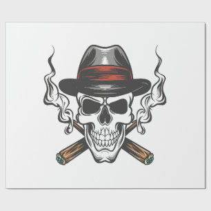 Papier Cadeau Crâne de gangster avec chapeau fedora