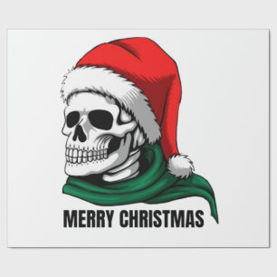 Papier Cadeau Crâne de Noël gothique avec chapeau de Père Noël –