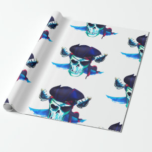 Papier Cadeau Crâne de pirate bleu