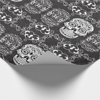 Papier Cadeau Crâne de sucre décoratif Grunge gothique noir blan