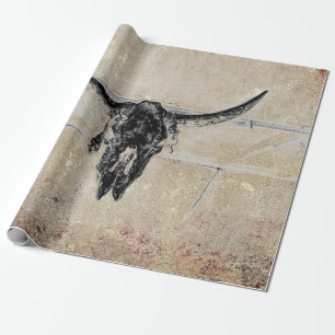 Papier Cadeau Crâne de taureau noir occidental rustique texture
