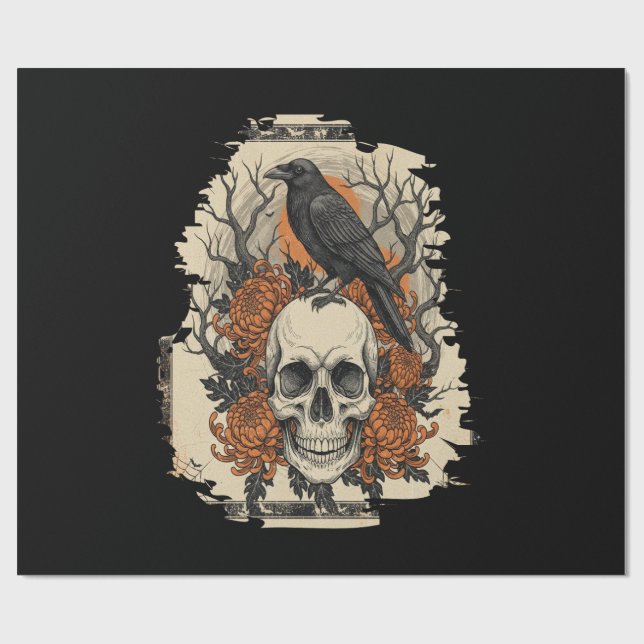Papier Cadeau Crâne d'Halloween (Plat)