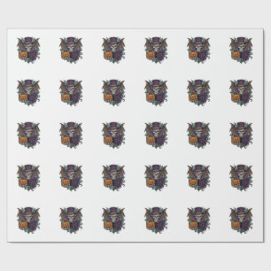 Papier Cadeau Crâne d'Halloween Chapeau Haut-de-forme Ailes de C