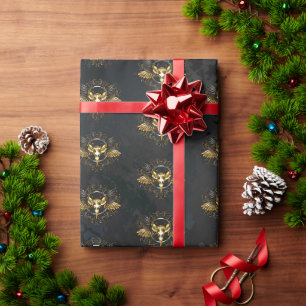 Papier Cadeau Crâne d'oiseaux dorés sur arrière - plan noir