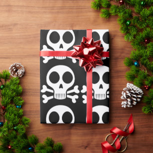 Papier Cadeau crâne effrayant sur fond noir