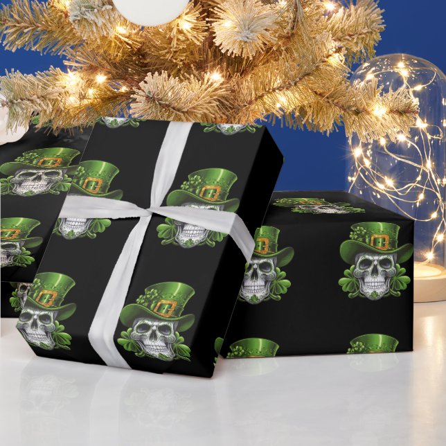 Papier Cadeau Crâne en Sucre Fête de la Saint-Patrick Trèfle (Vacances)