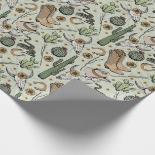 Papier Cadeau Crâne et cactus écoeurant vert occidental