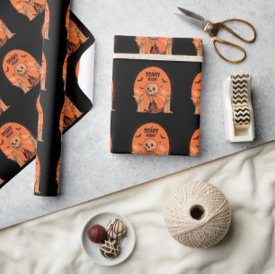 Papier Cadeau Crâne et Chauve-Souris de Halloween pour Nuit Effr
