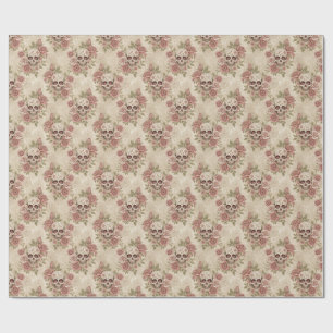 Papier cadeau crâne et rose gothique victorien