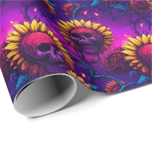 Papier Cadeau Crâne et Tournesols - Floraison Gothique Lumineuse