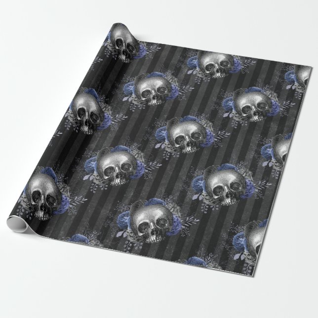 Papier Cadeau Crâne floral gothique Halloween (Déroulé)