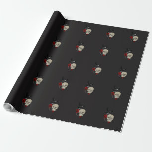 Papier Cadeau Crâne gothique avec Rose et corbeau