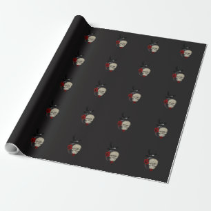 Papier Cadeau Crâne gothique avec rose et Raven