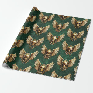 Papier Cadeau Crâne gothique d'or Sigile de l'Ascension Vert fon