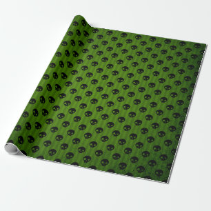 Papier Cadeau Crâne gothique vert impression rustique Halloween