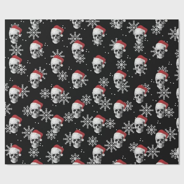 Papier Cadeau Crâne grunge Père Noël (Plat)