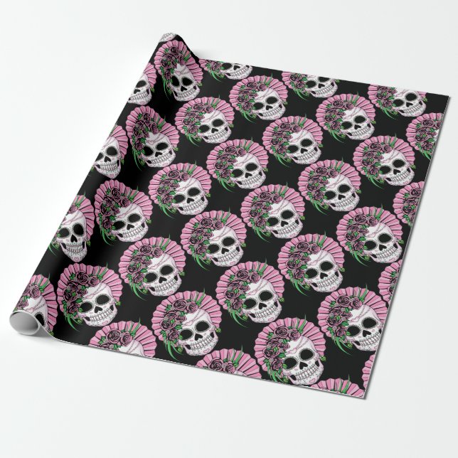 Papier Cadeau Crâne Lady Sugar (Déroulé)