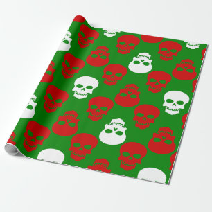 Papier Cadeau crâne moche de Noël rouge blanc vert