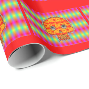 Papier Cadeau Crâne Robot Coloré Sur Arrière - plan Arc-En-Ciel