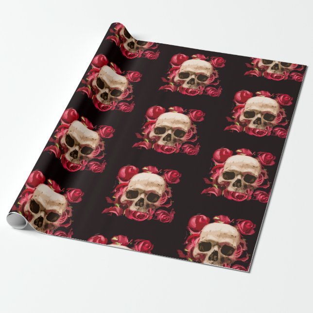 Papier Cadeau Crâne rouge et noir gothique (Déroulé)