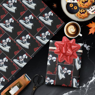 Papier Cadeau Crâne sucre Roses rouges Noir