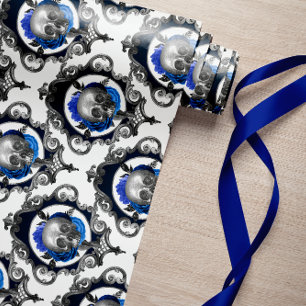 PAPIER CADEAU CRÂNES BLEUS NOËL SINITRE VINTAGE