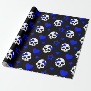 Papier Cadeau Crânes de fille de Goth sur bleu-foncé