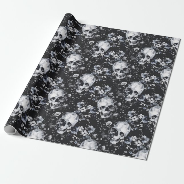 Papier Cadeau Crânes de jardin gothique et goth floral été (Déroulé)