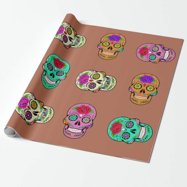 Papier Cadeau Crânes de Sucre (Déroulé)