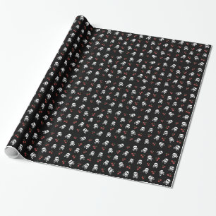 Papier Cadeau Crânes et cerises Rockabilly RAB sur fond noir